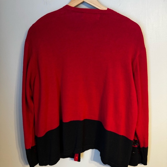 Bedford Fair Two Piece Ramie Sweater Set Women Sz LP Red Black Floral Sequins - Picture 7 of 7